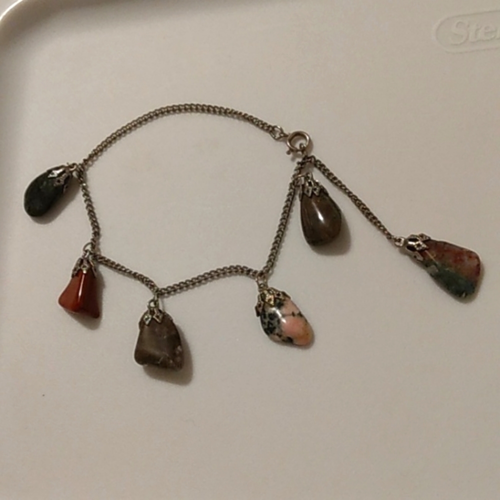Vintage bracelet polished stones variety with dangle